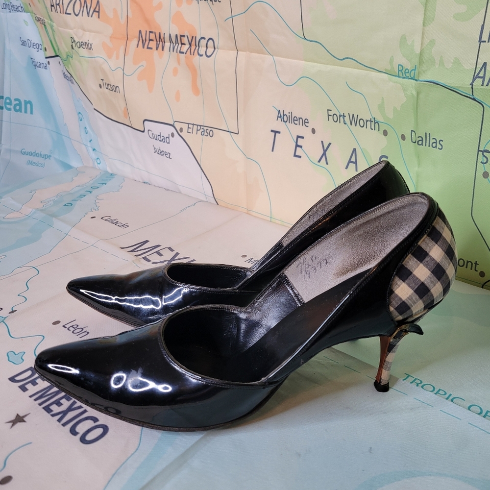 Vintage 1950s Heels Shoes Pumps Elegant Black & White Checkered Women's Size 7 - Picture 2 of 9